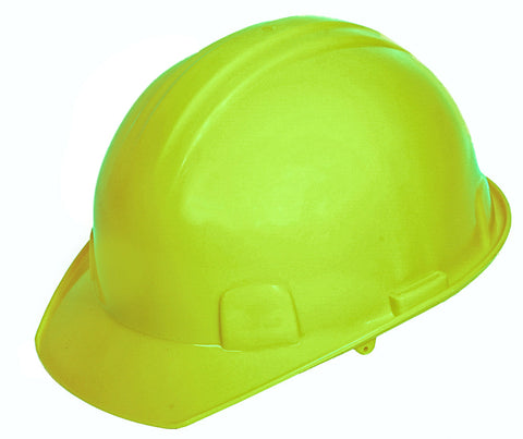 Casco de seguridad amarillo high visibility tipo cachucha dieléctrico con suspensión textil de 6 puntos