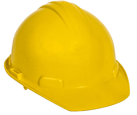 Casco de seguridad amarillo tipo cachucha dieléctrico con suspensión textil de 6 puntos