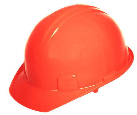 Casco de seguridad anaranjado high visibility tipo cachucha dieléctrico con suspensión textil de 6 puntos