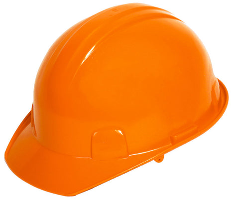 Casco de seguridad anaranjado tipo cachucha dieléctrico con suspensión textil de 6 puntos