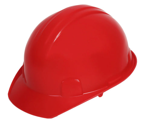 Casco de seguridad rojo tipo cachucha dieléctrico con suspensión textil de 6 puntos