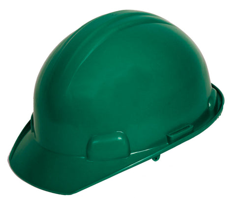 Casco de seguridad verde tipo cachucha dieléctrico con suspensión textil de 6 puntos