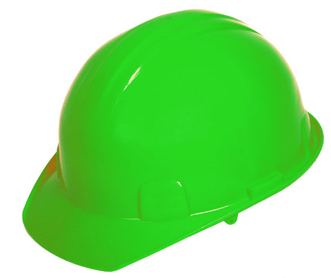 Casco de seguridad verde high visibility tipo cachucha dieléctrico con suspensión textil de 6 puntos